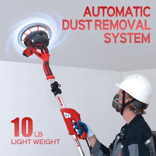 Drywall Sander, 2025 Upgraded 8-Amp Popcorn Ceiling Removal Tool with 7 Red