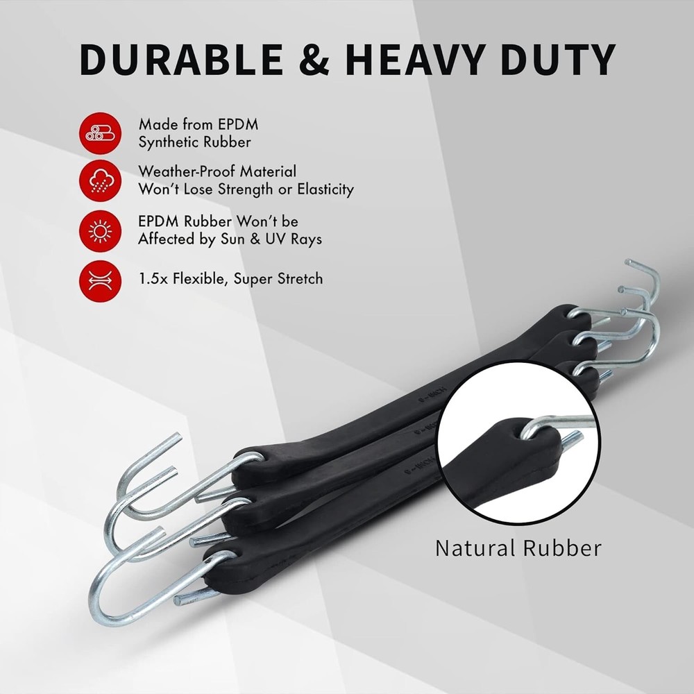 Heavy-Duty Tarp Straps | 10-Pack 21" Rubber Tie-Down Cords