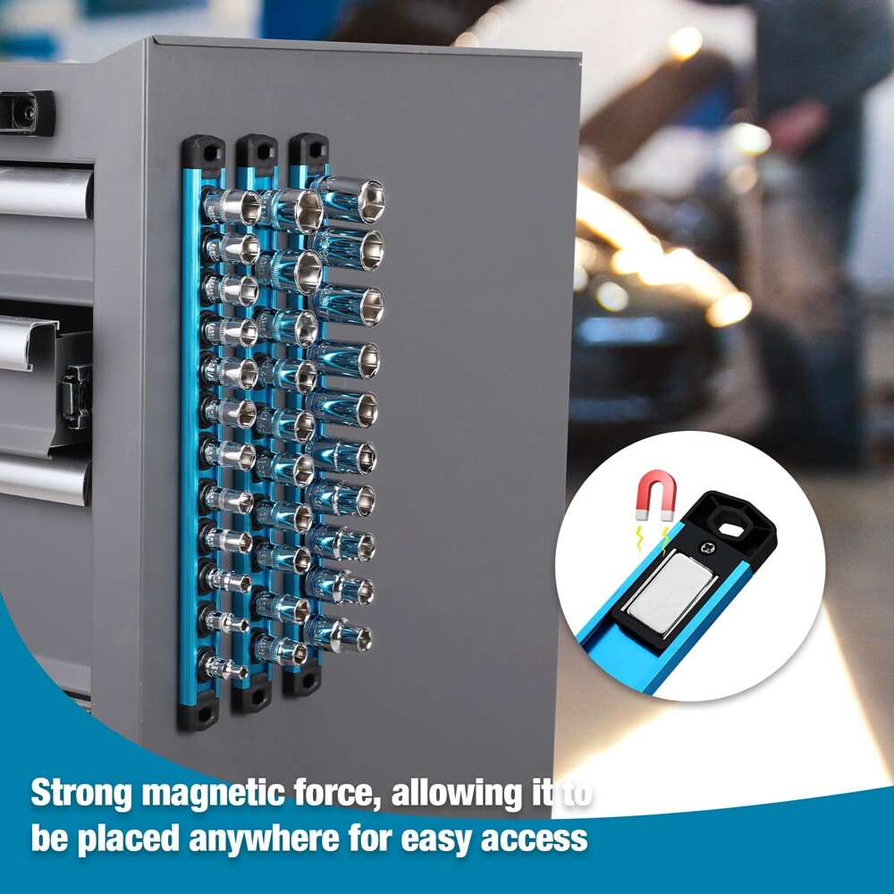 WORKPRO Magnetic Socket Organizer, 3/8''Drive Heavy Duty Socket Holder Sky Blue