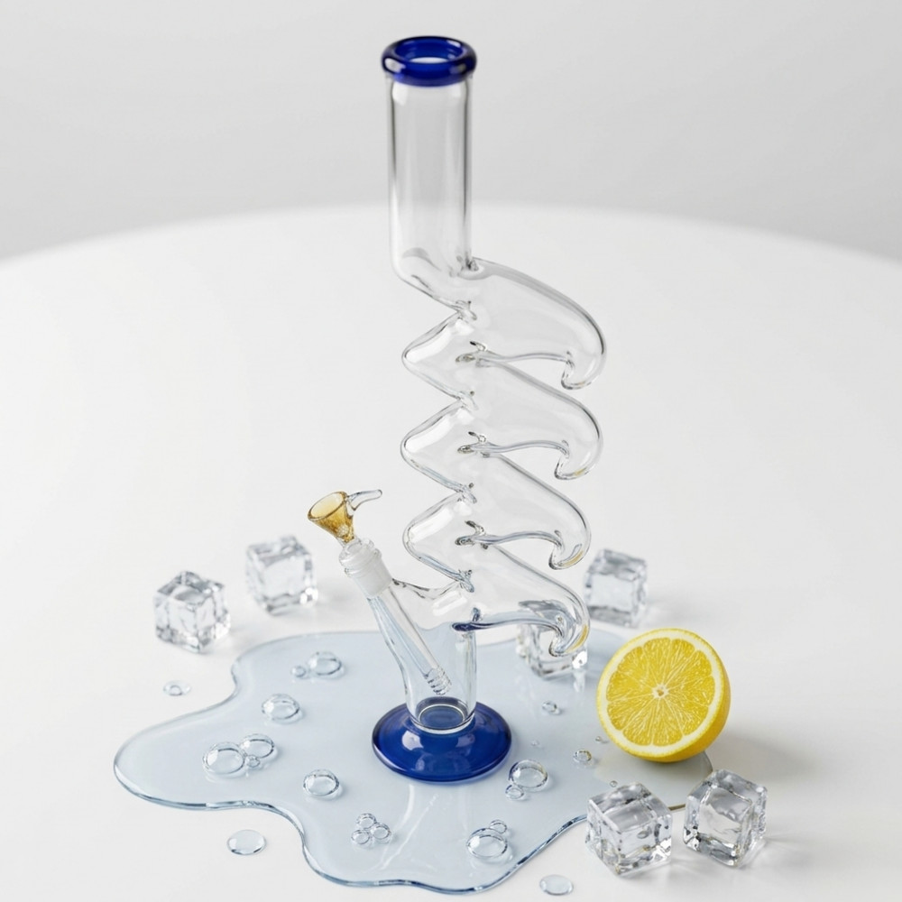 Quad Hook Water Pipe W/ Colored Trim | Blue | 20"