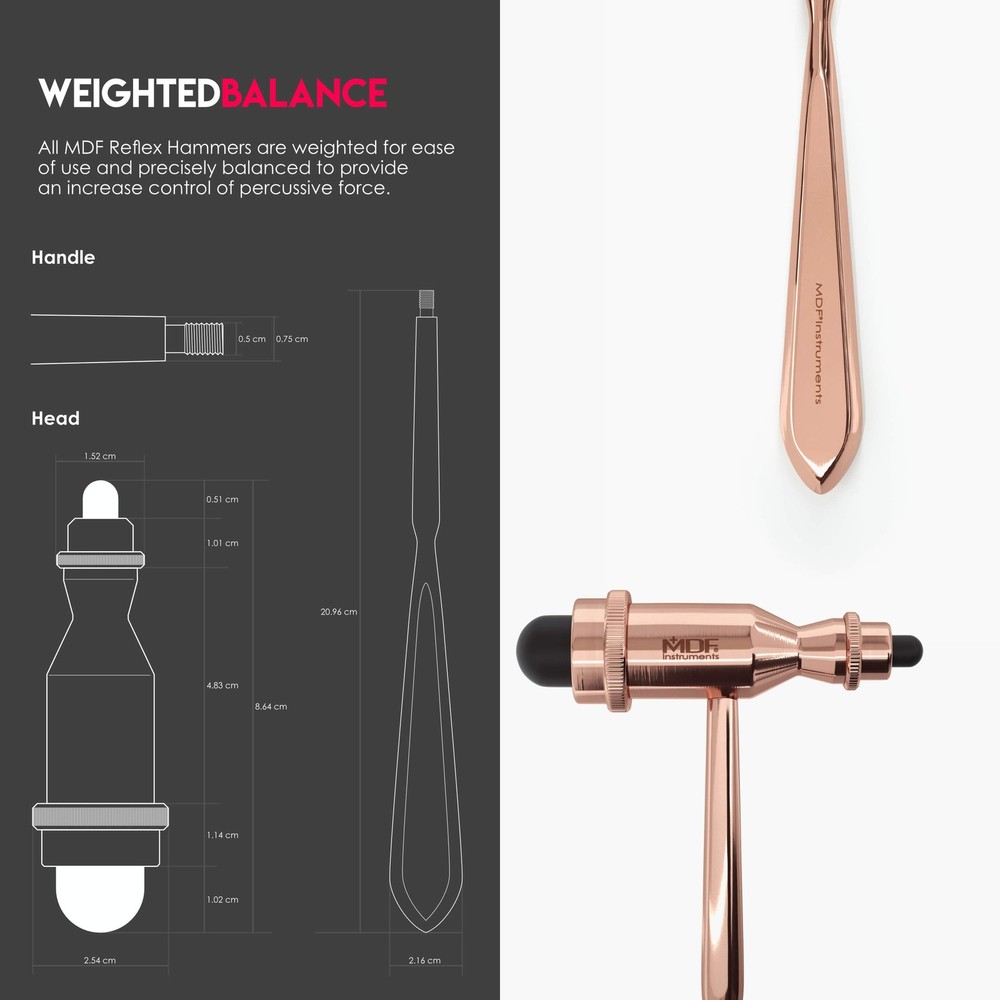, Rose Gold Tromner Neurological Reflex Hammer with Pointed Tip Handle for Cu...