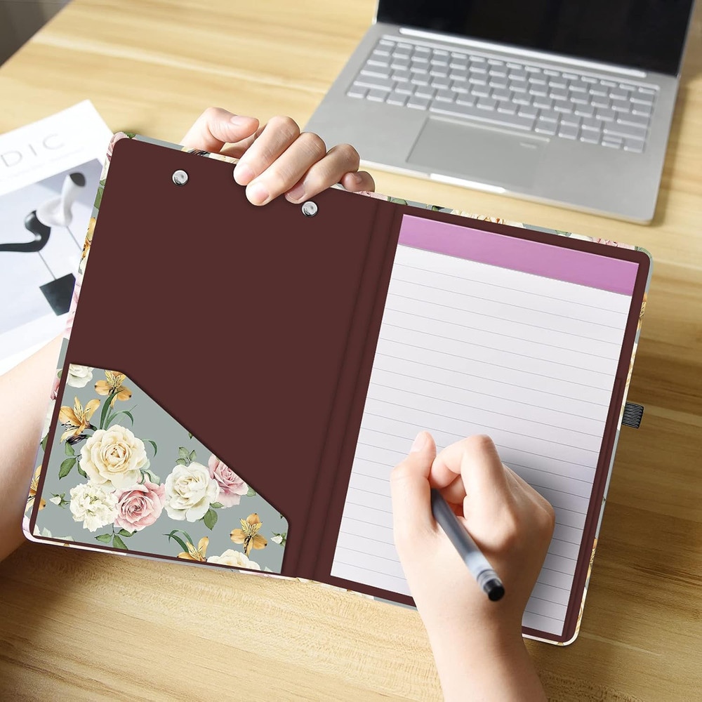 Hongri Mini Clipboard Folio with Refillable Lined Notepad and Interior Storage P