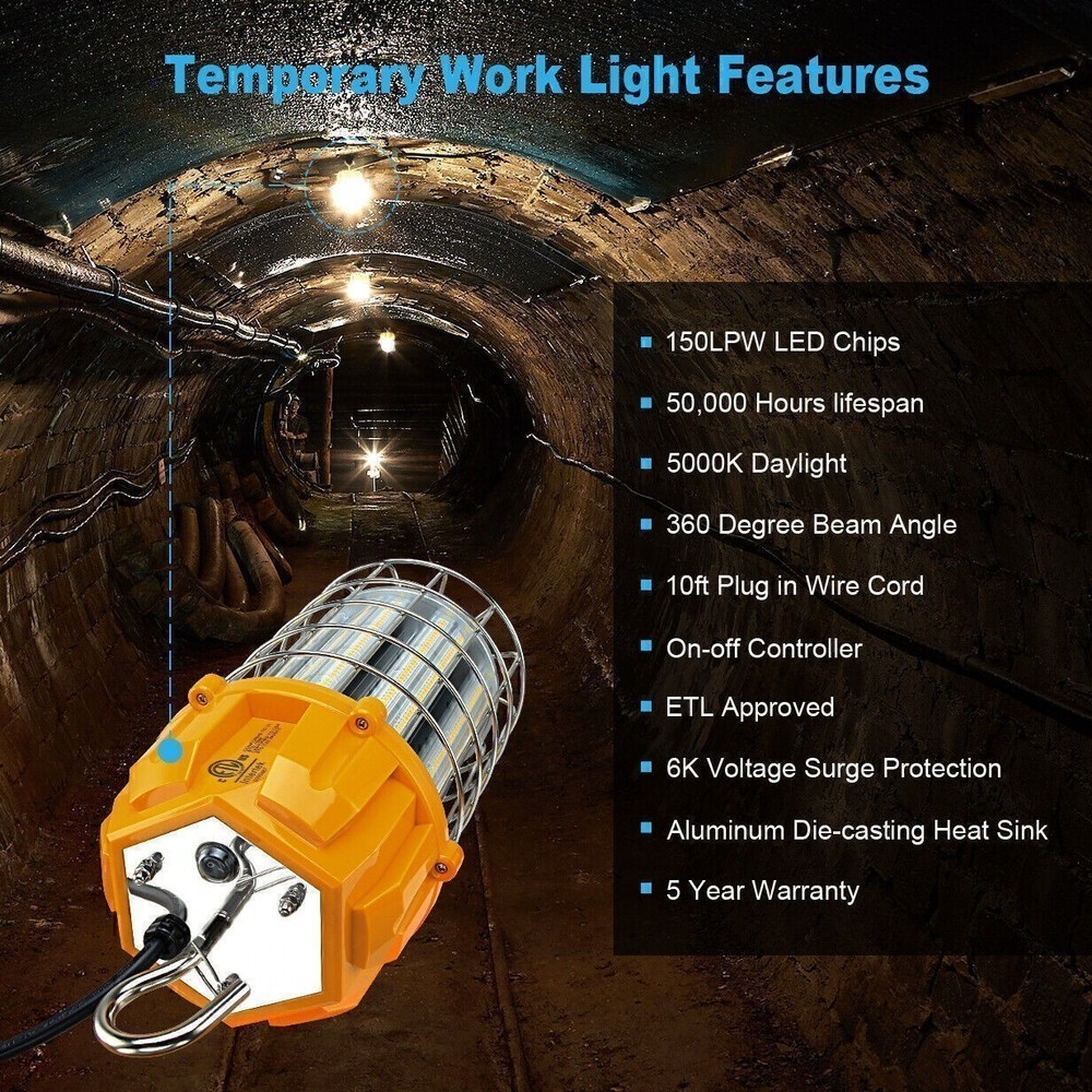 100W LED Temporary Work Light Industrial Constructions Workshop Lamp Plug-n-Play