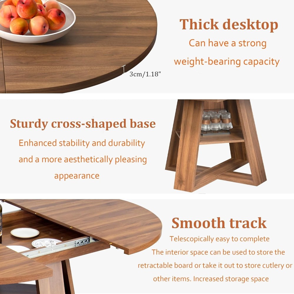 Modern Walnut Dining Table with Removable Leaves for 4-8 - Space Saving Design
