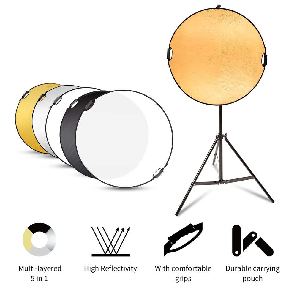 Selens Handle Round 32in Reflector Stand Kit, black, white, gold, silver
