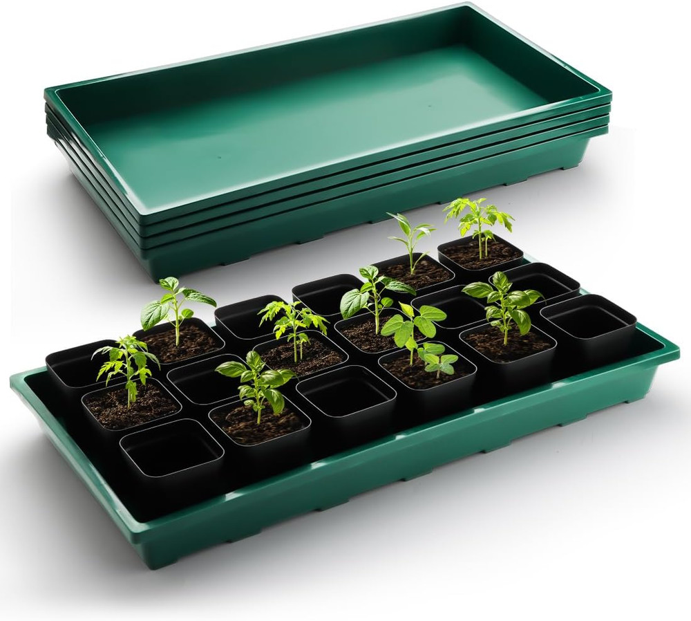 1020 Nursery Pots Trays 5 Pack, Plastic Flat Seed Starter Trays, Durable Seedlin