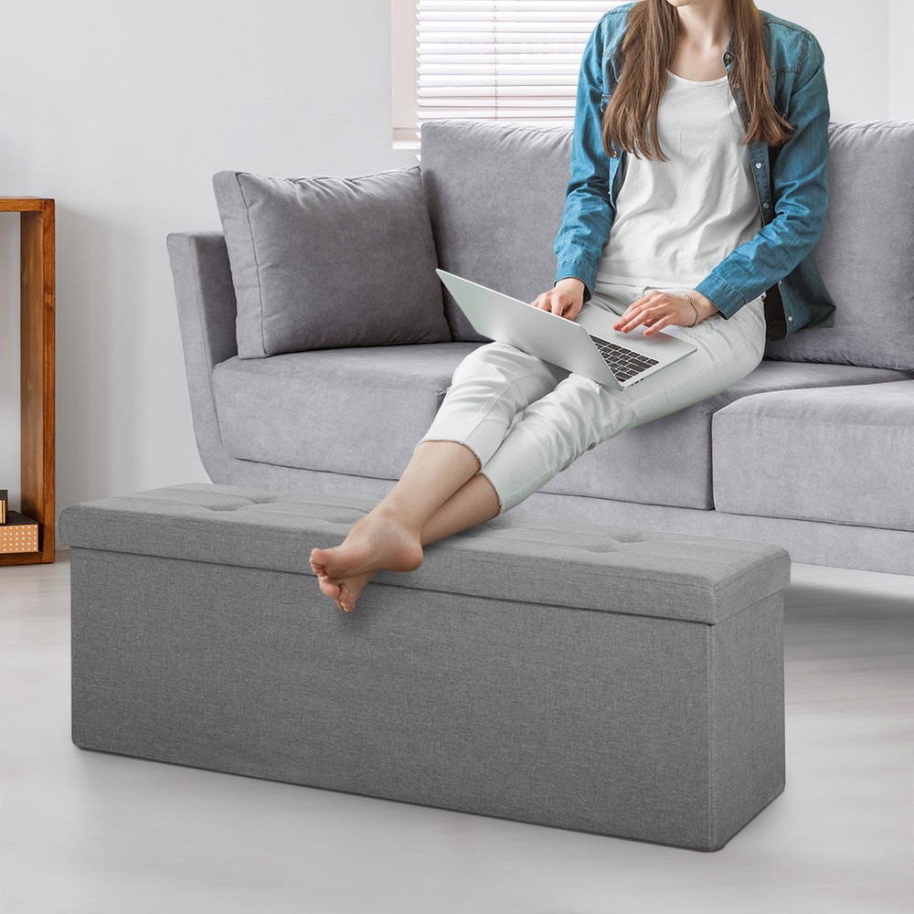 43" Folding Storage Ottoman Bench Footrest Stool Chest Box Light Grey for Home