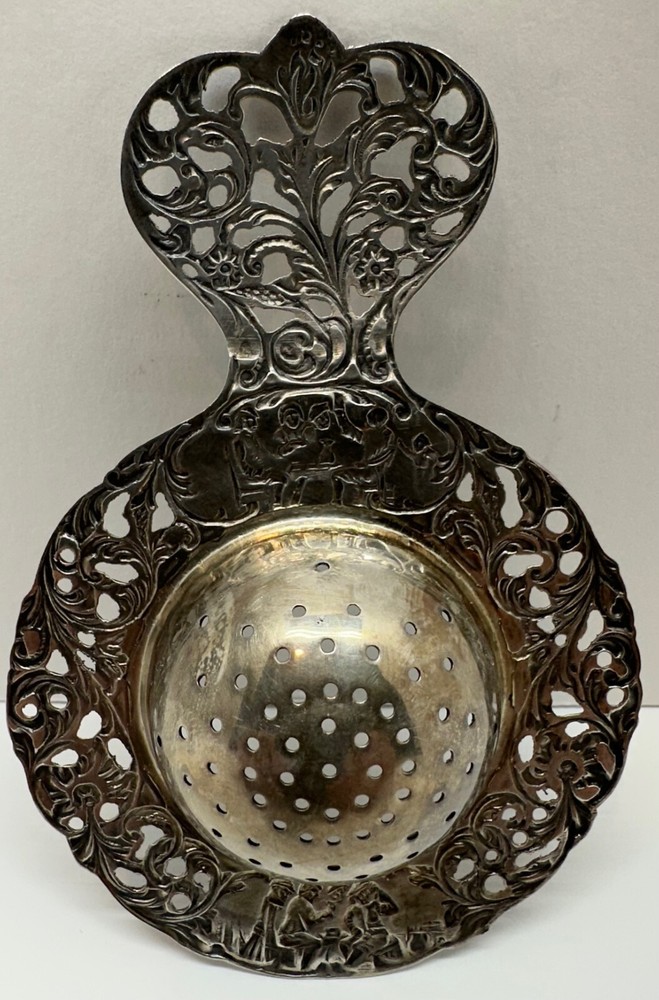 Antique Ornate Silver 900 Tea Strainer