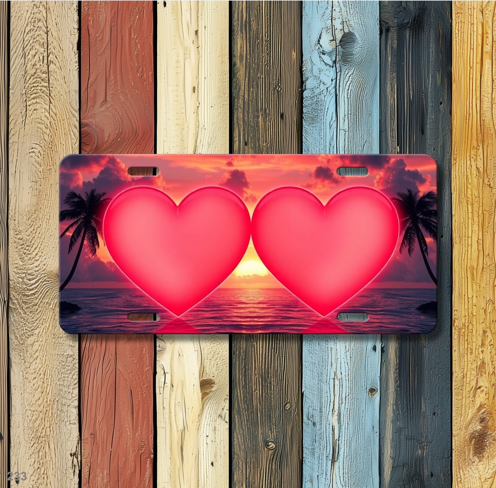 Romantic Double Hearts Style Your Name License Plate Editable Front Plate