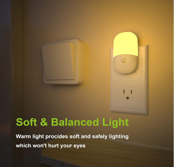 MAZ-TEK Plug in Motion Sensor Dimmable Night Light, Soft Warm White LED,2 Pack