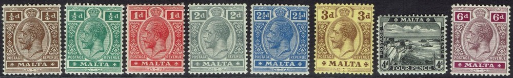 MALTA 1914 KGV ¼D - 6D WMK MULTI CROWN CA