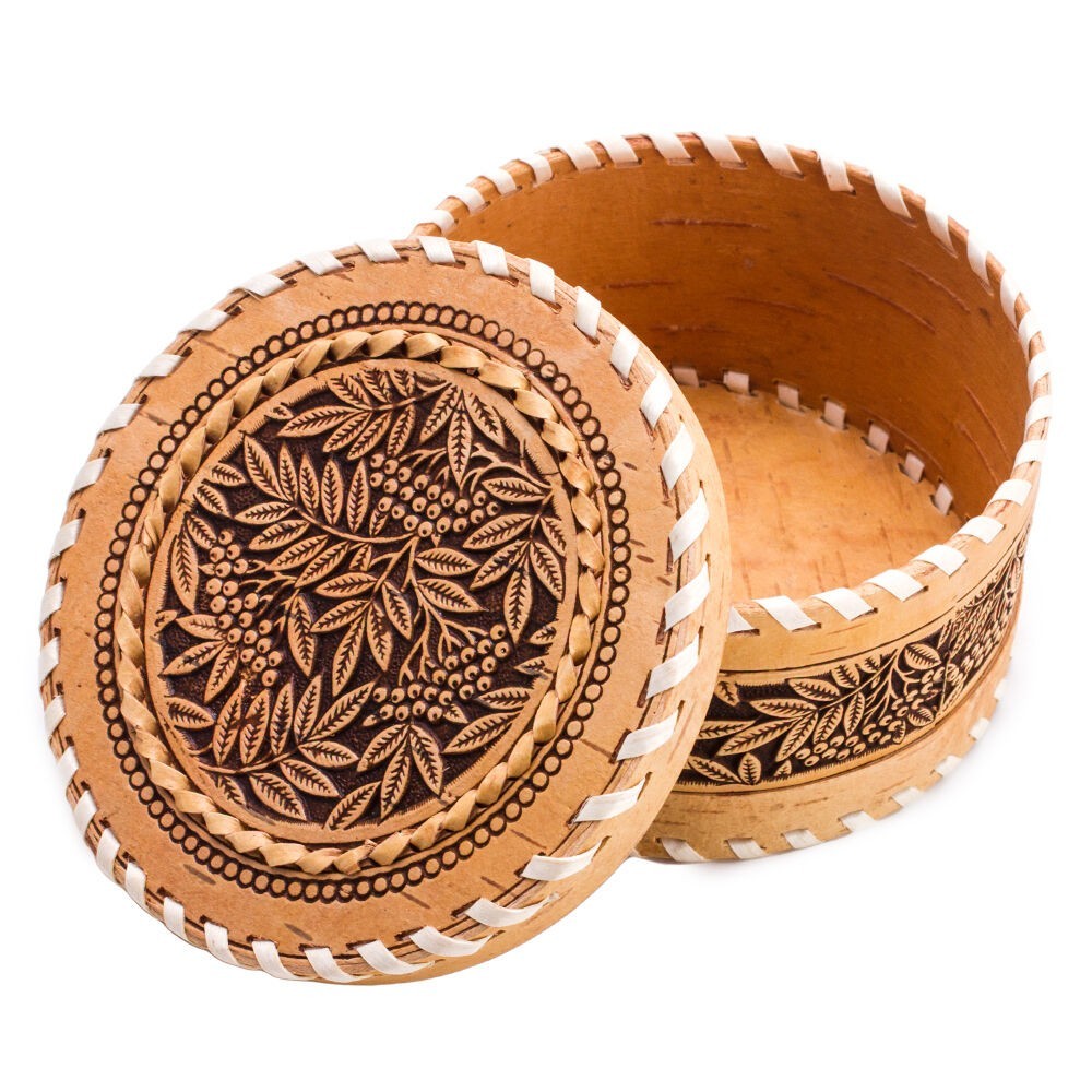 4" Rowan Tree Beresta Birch Bark Trinket Box Lidded Round Storage Keepsake