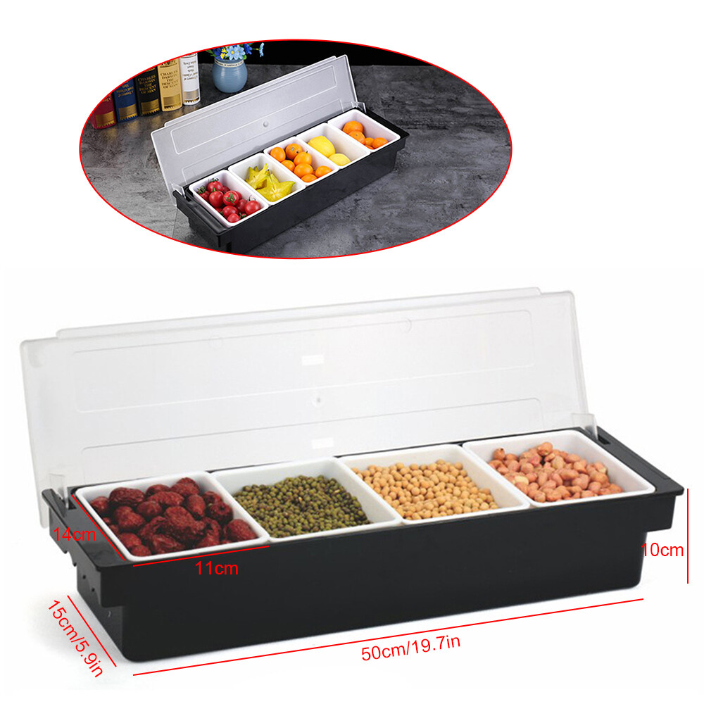 Ice Chilled 4/5 Compartment Condiment Server Caddy Serving Tray Container Bar US