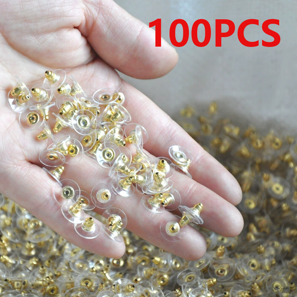 100PC Earring Backs Silver Golden Stud Secure Hook Earring Post Backings Stopper