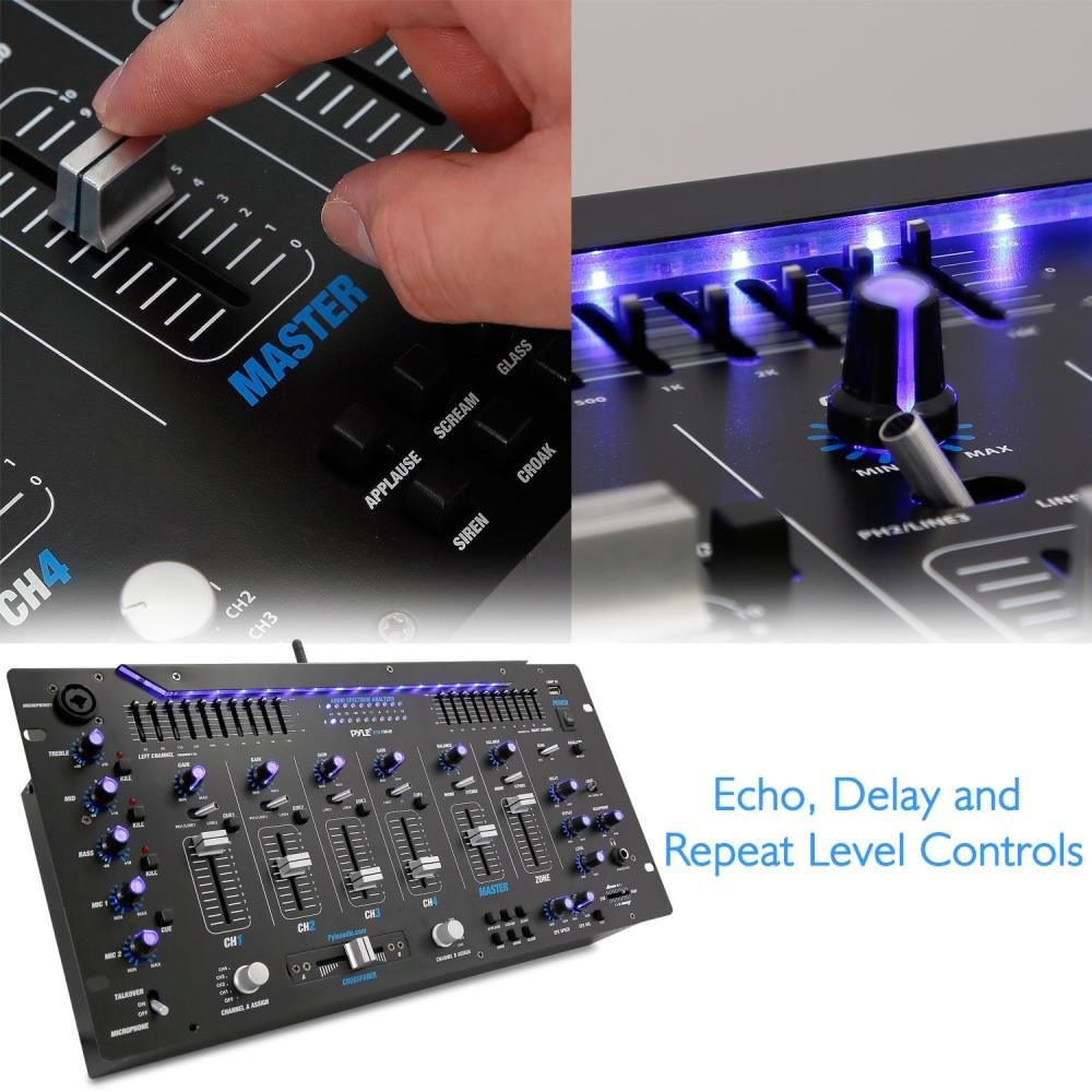 Pyle 6 Channel Mixer DJ Controller with Bluetooth, Professional Sound Black