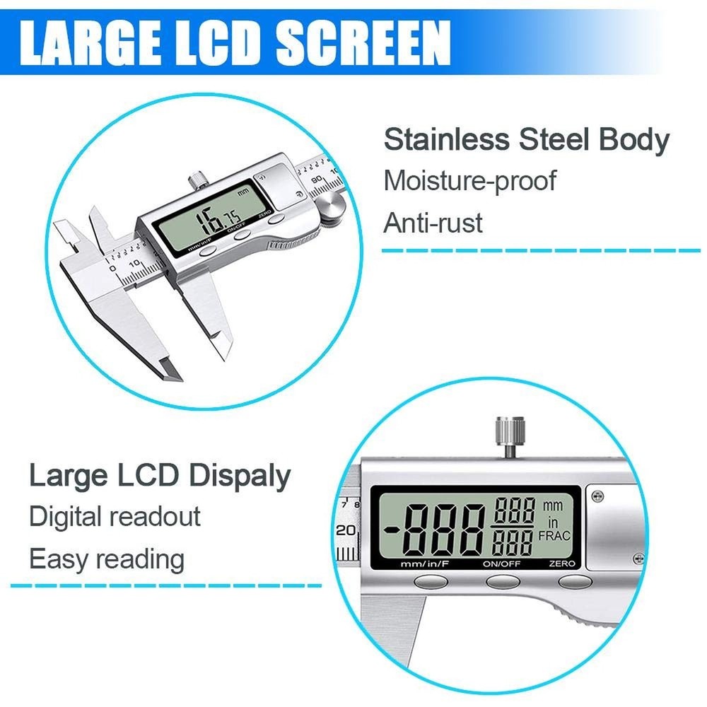 Digital Caliper Measuring Tool, Stainless Steel Vernier Caliper Digital Micro...