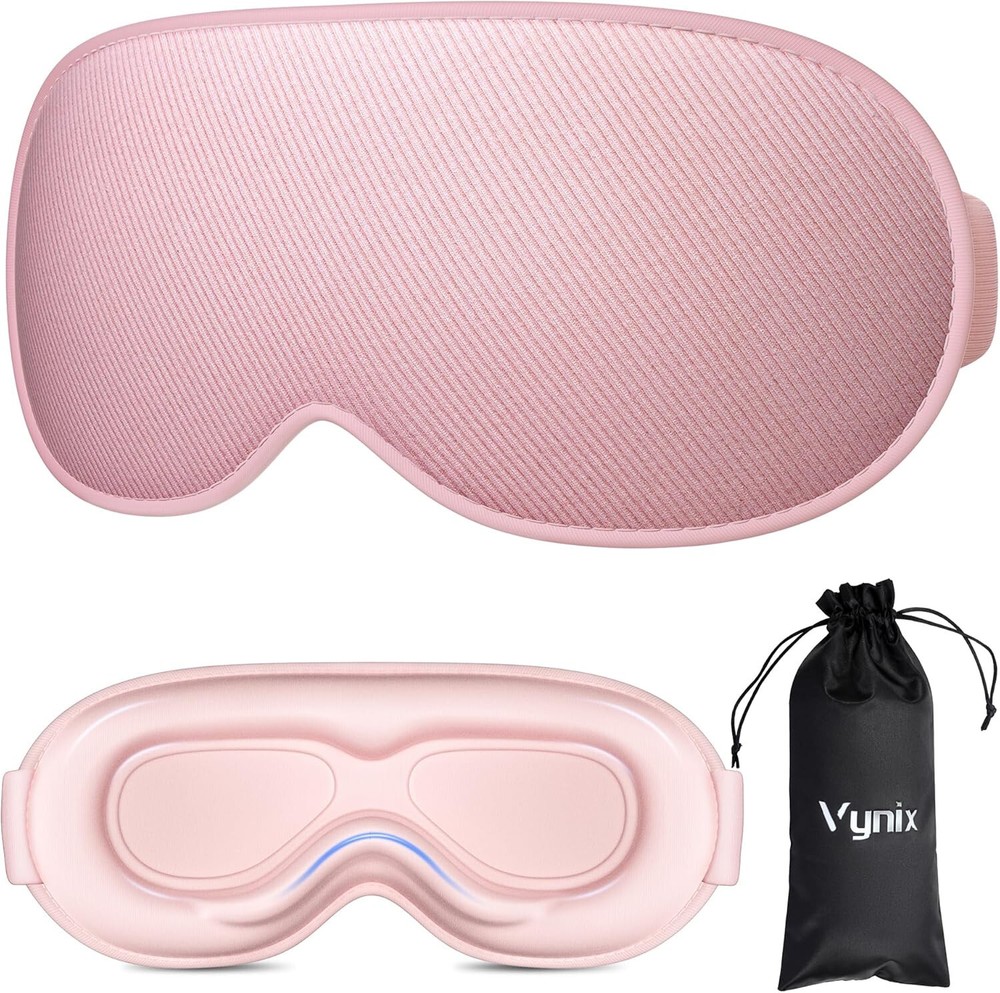 Blackout Sleep Mask, 3D Contoured, Soft Adjustable, Memory Foam (Pink)