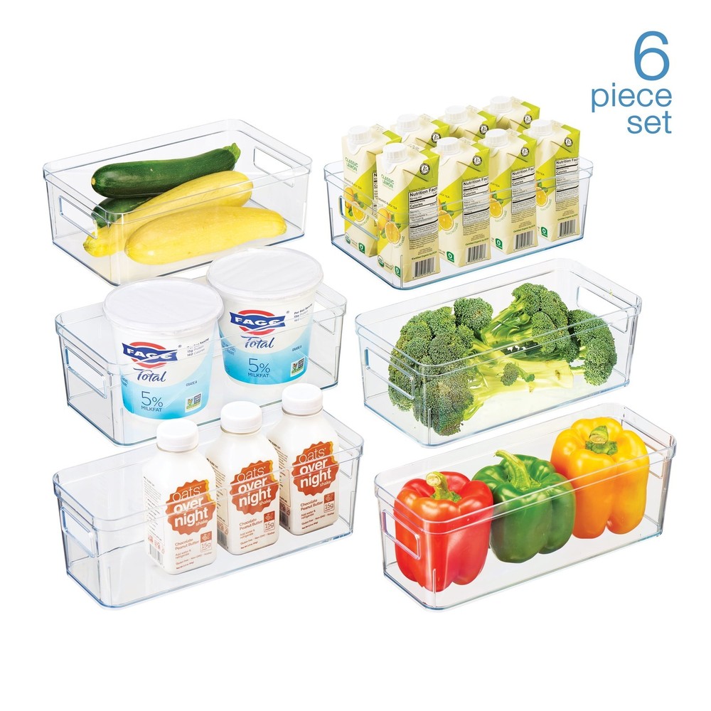 6-Piece Clear Plastic Fridge Storage Organizer Bin Set Refrigerator Organizer