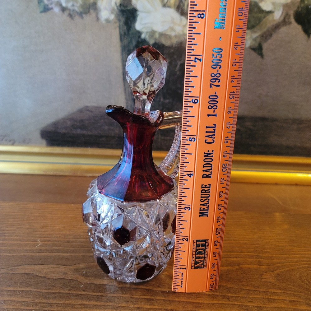 Antique EAPG Ruby Big Button Cruet Crystal Glass No 9 Original Stopper 1890
