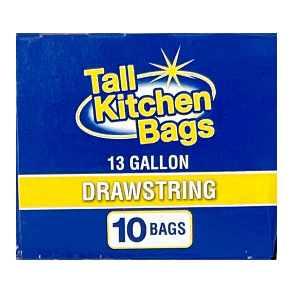 Basic Kitchen Trash Bags, 13 Gallon, 10 Bags (Drawstring)