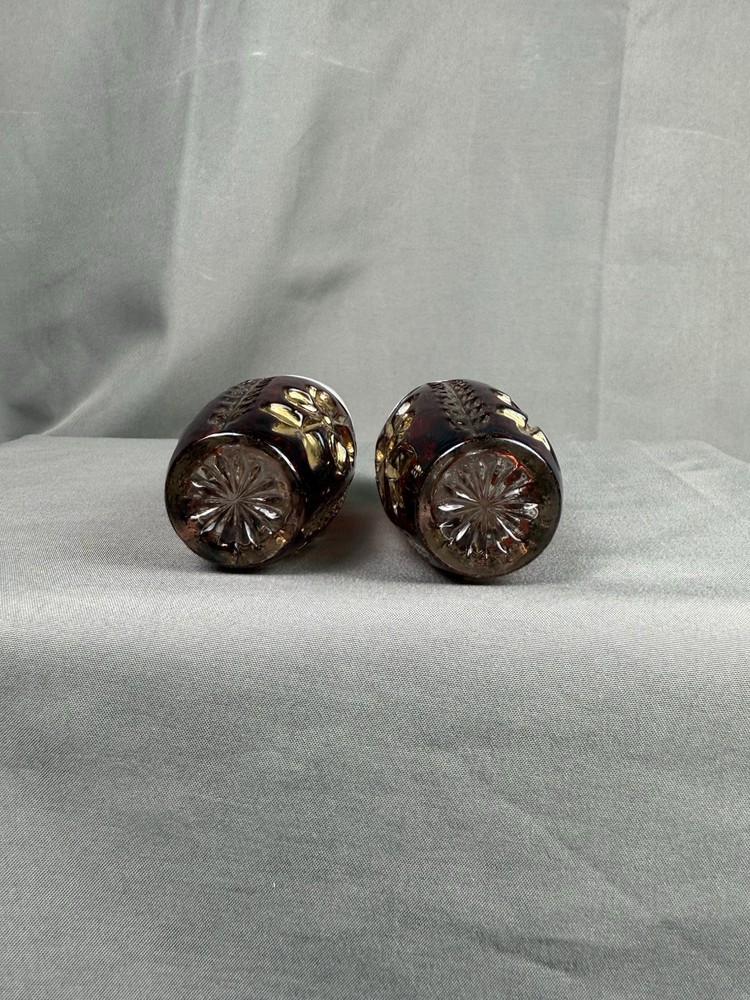 Antique EAPG Ruby Stained Art Navo Salt & Pepper Shaker Set Cooperative Flint