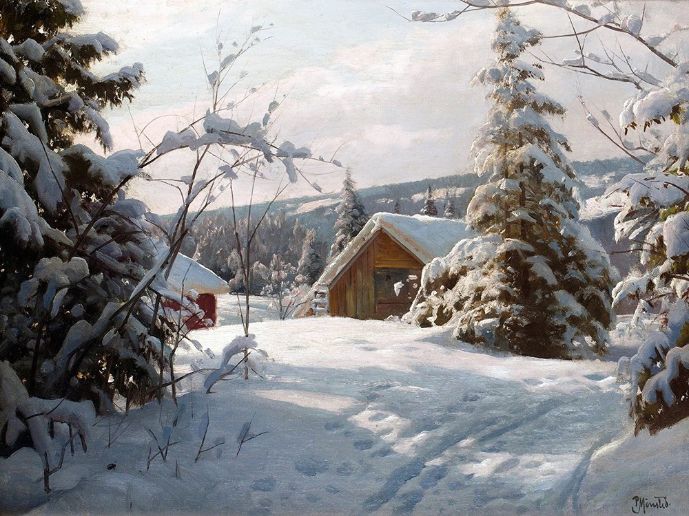 winter snow fir spruce P. Monsted Tile Mural Kitchen Backsplash Marble Ceramic