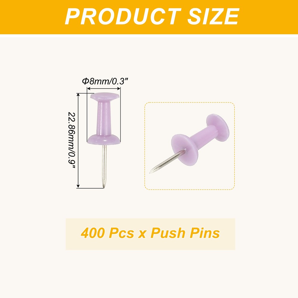 Push Pins, Plastic Head Steel Point Thumb Tacks, 400Pcs, Purple