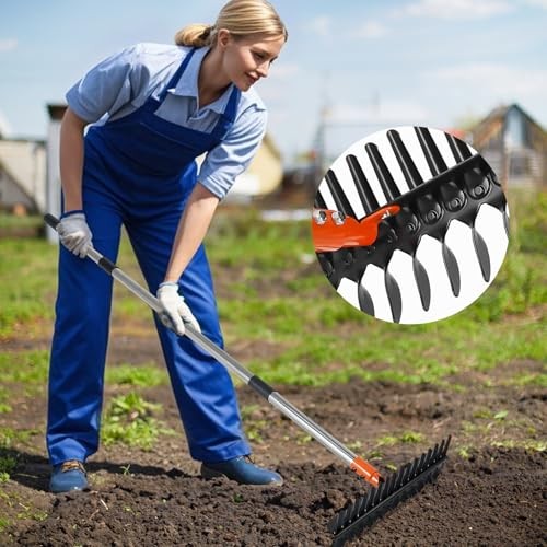 57-Inch Thatch Rake - Professional Dethatcher & Soil Aerator with 15" Black