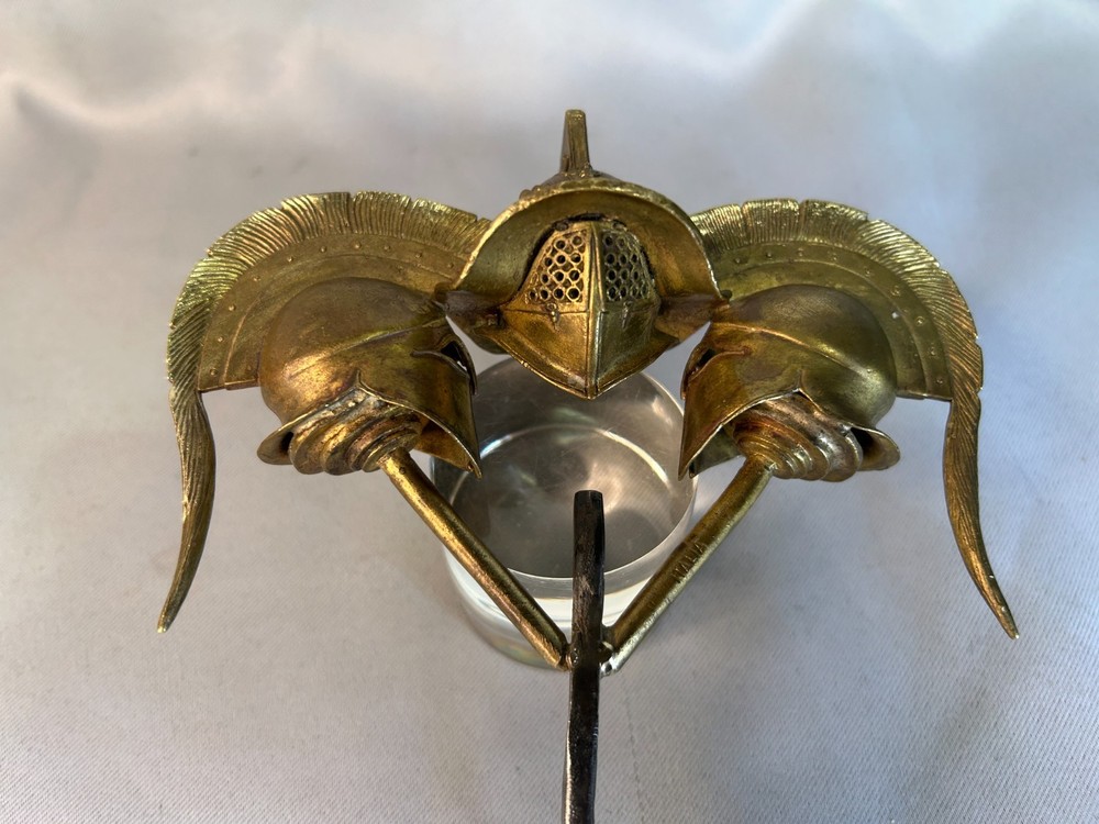 Antique Brass Three Gladiator-style Helmets Corkscrew made Italy