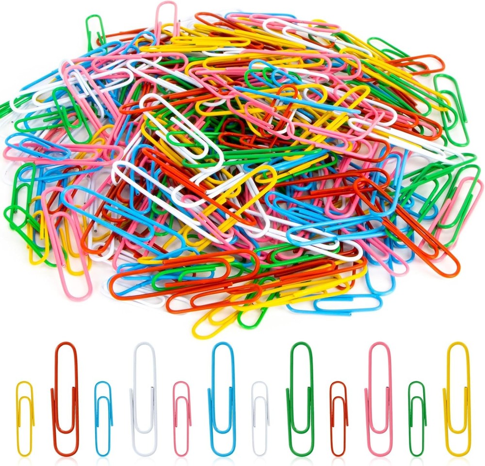 150pc Colored Paper Clips 1.3" & 2" Assorted Rustproof
