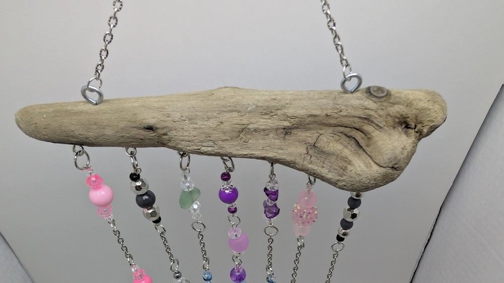Handmade Natural Driftwood Beaded Suncatcher Boho Decor