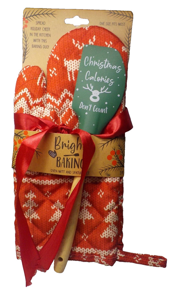 Quilted Oven Mitt and Spatula 2-Piece. “Christmas Calories Don’t Count “