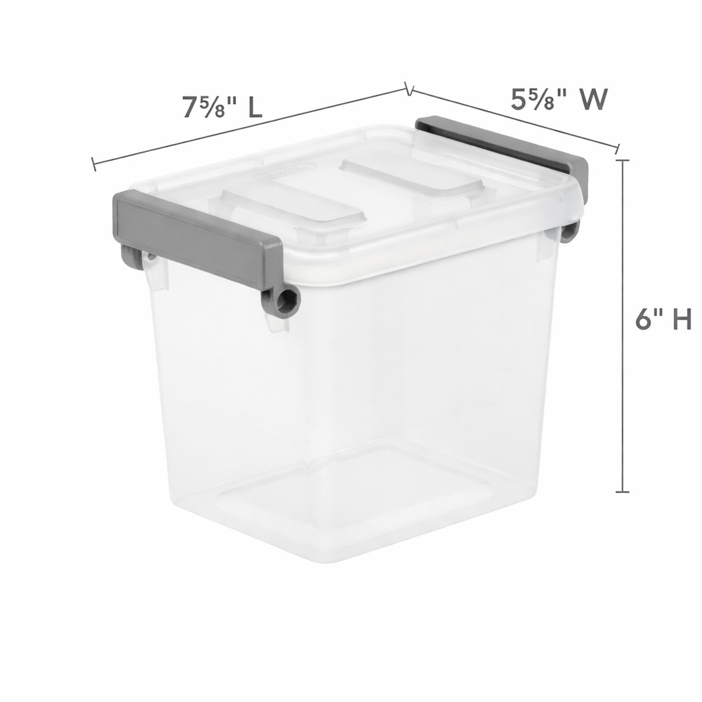 Clear Plastic Storage Bins 2.5 Qt Latching Modular 5 Pack Write-On ID Gray