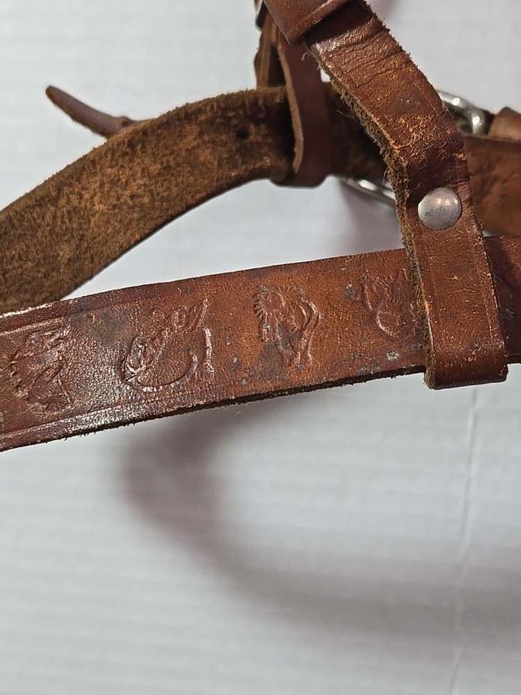 Vintage Leather Horse Mule Bridle Embossed Tooled