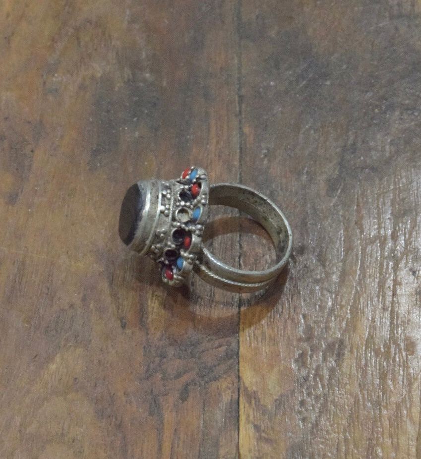 Middle Eastern Silver Black Onyx Kuchi Ring Size 6