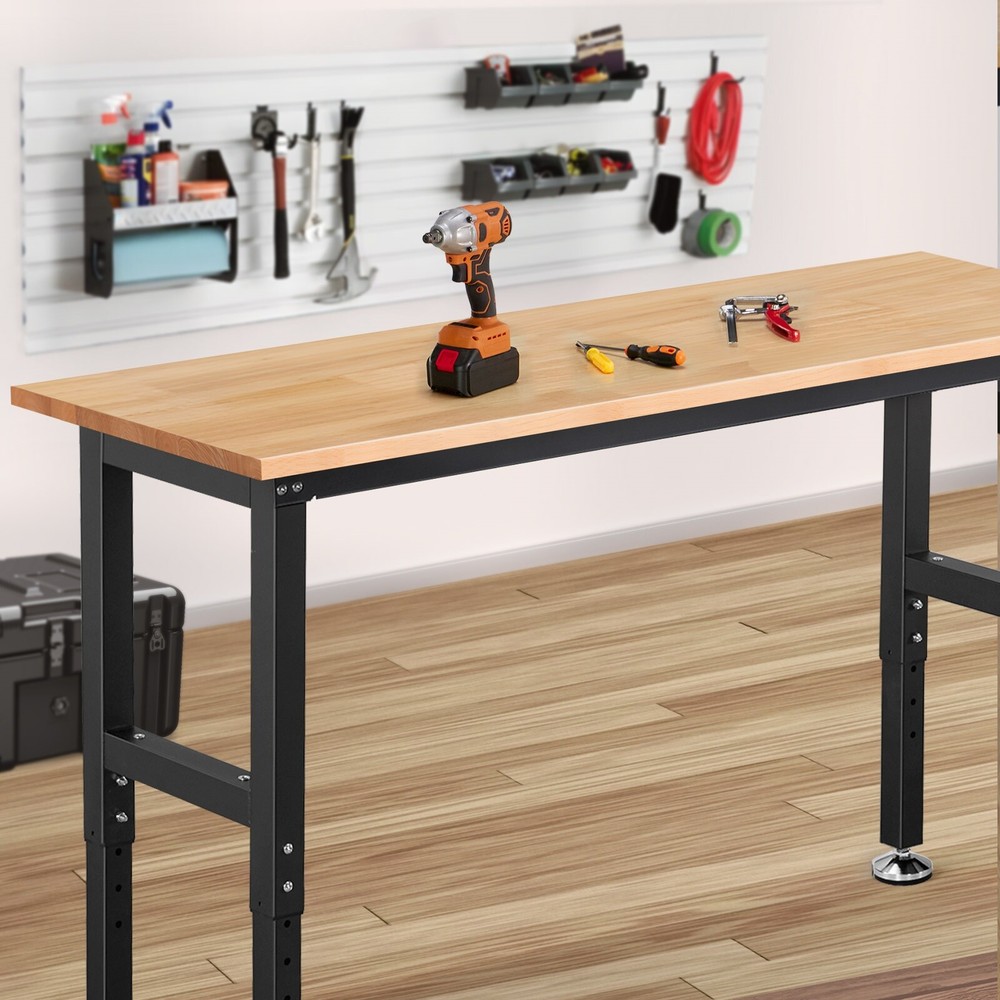 60'' Adjustable Work Bench Heavy Duty Work Table for Workshop Garage 1500 Lbs