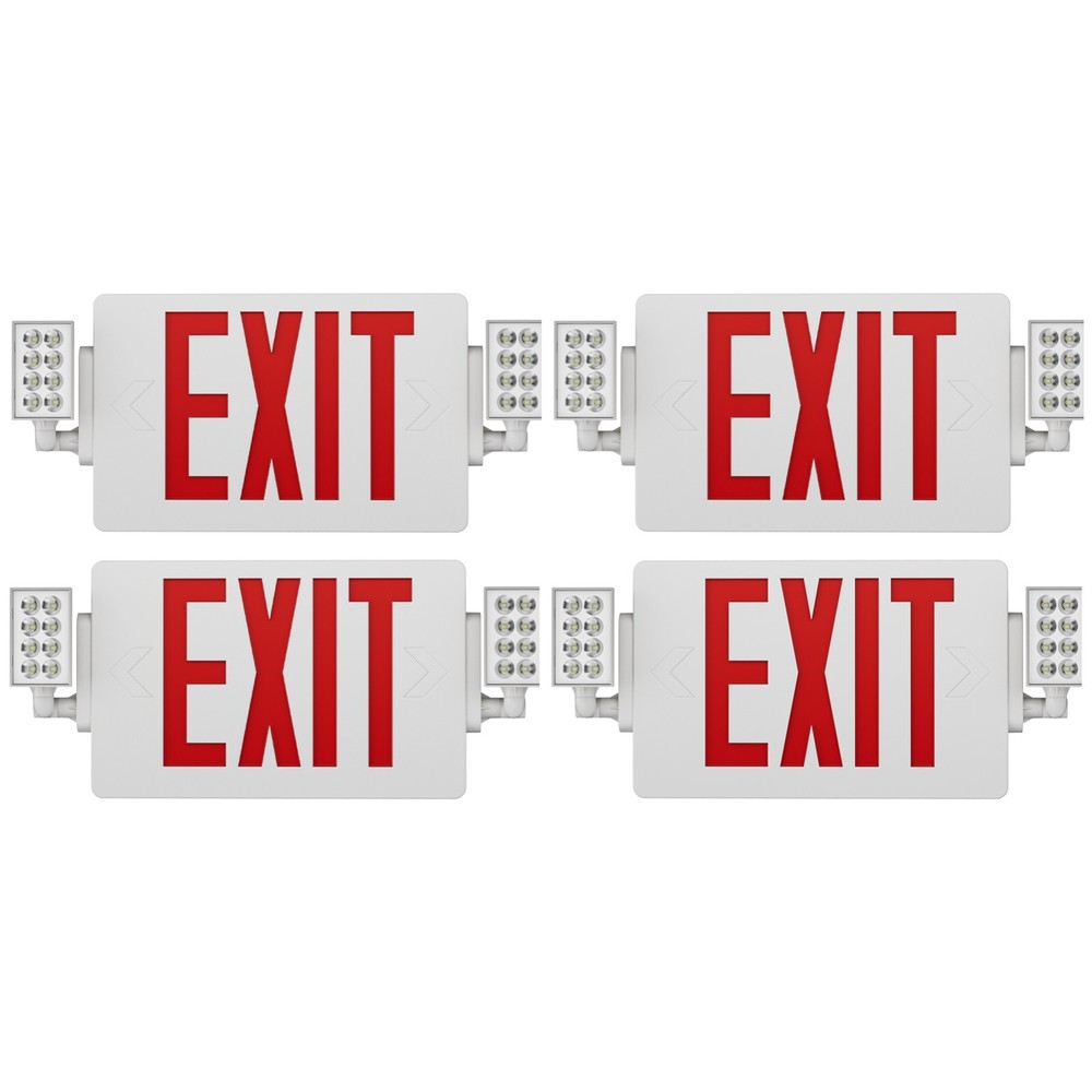 UL Listed- 4 Packs Led Red Exit Sign with Lighting  Combo Battery Backup Set.