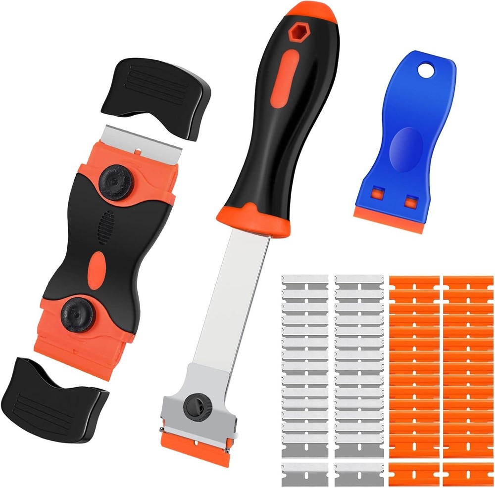 Razor Blade Scraper Tool, 3 Pack with 50 Plastic & 30 Metal Blades,...