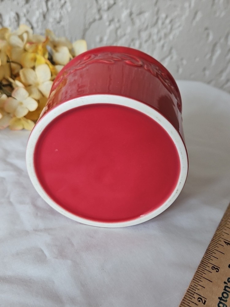 Tremain Original Butter Bell Crock Red Scroll Pattern