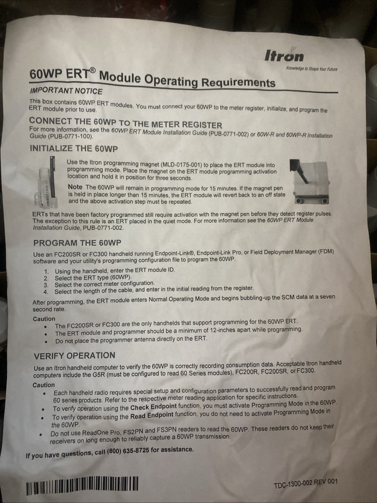 ITRON ERW-0771-301 60W WATER ENDPOINT ENCODER SENSUS - PULSER PROTOCOL