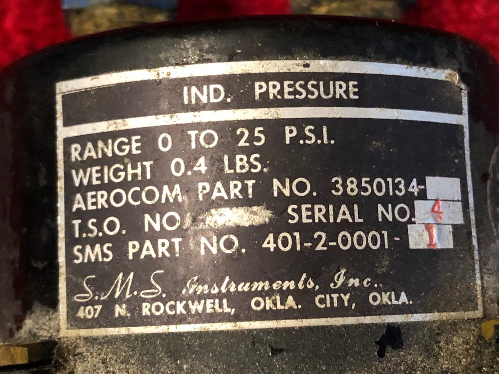 SMS INSTRUMENTS 2 1/4" DE-ICING PRESSURE INDICATOR P/N 401-2-0001-1