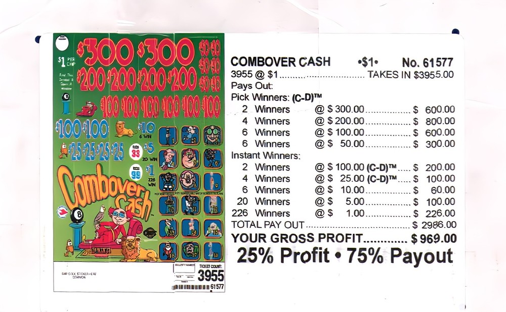 Pull Tab Tickets - Chip - Game - Combover Cash 3,955 ct