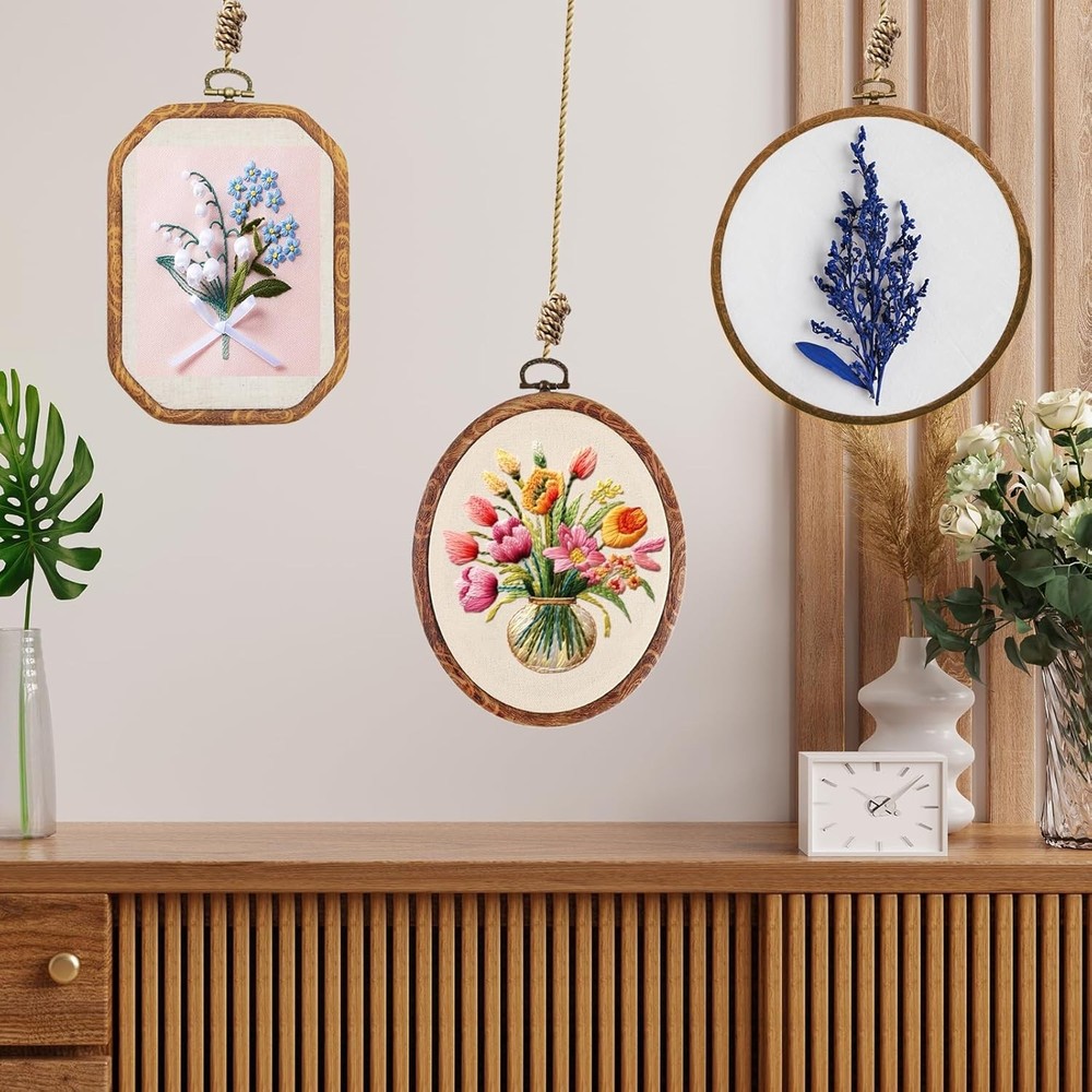 Embroidery&Cross Stitch Frames for Display,9Pcs Circle/Oval/Rectangle/Octagonal