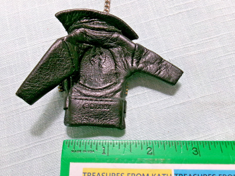 Keychain Black Leather Jacket Motorcycle Marked Disney on back - Embossed wings