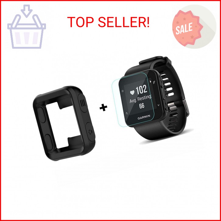 for Garmin Forerunner 35 Case, Lamshaw Silicone Case with Screen Protector (2 Pa