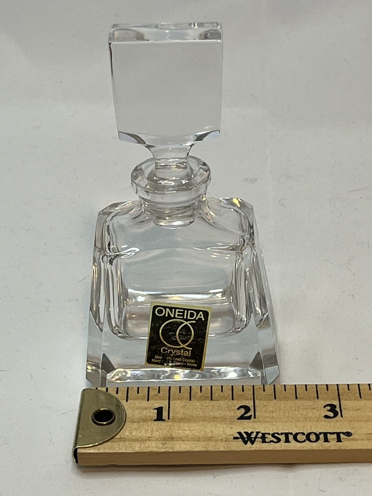 Vintage Oneida Rectangular Perfume Bottle Hand Cut And Blown KOREA Clear Crystal