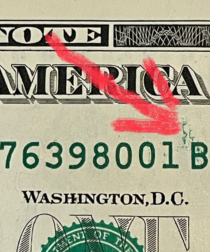 2021 $1 Bill With COOL EXTRA DIGIT 5 Serial Num. INK Error Note￼￼CRISP UNCIR