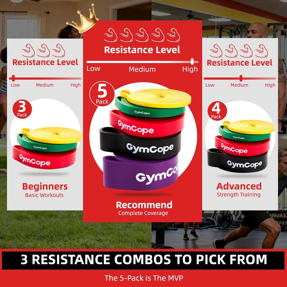 Pull Up Resistance Bands Set (3/4/5 Pack), Heavy Duty Exercise Bands for Men ...