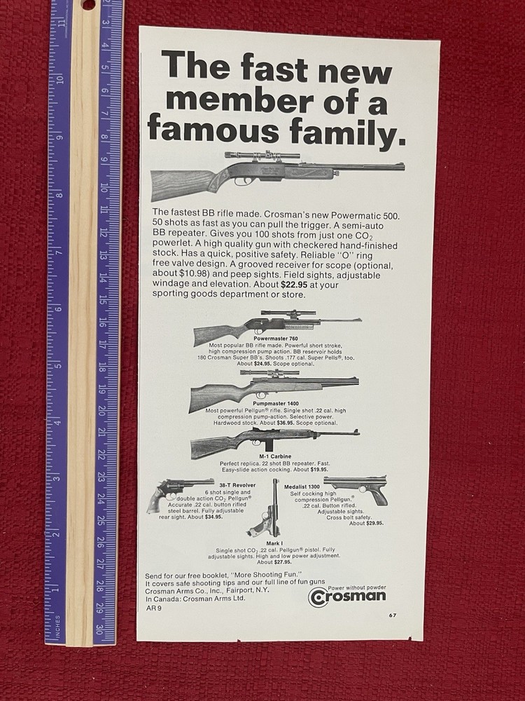 Crosman Powermatic 500 BB Rifle 1970 Print Ad