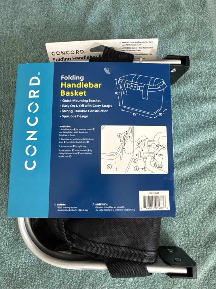 Concord Folding Handlebar Bicycle Basket Black Gray